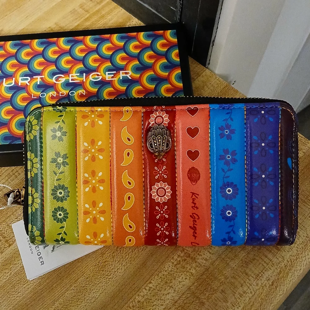 Kurt Geiger NWT/NIB RARE Multi Colored Multi Print Long Zip Around Wallet